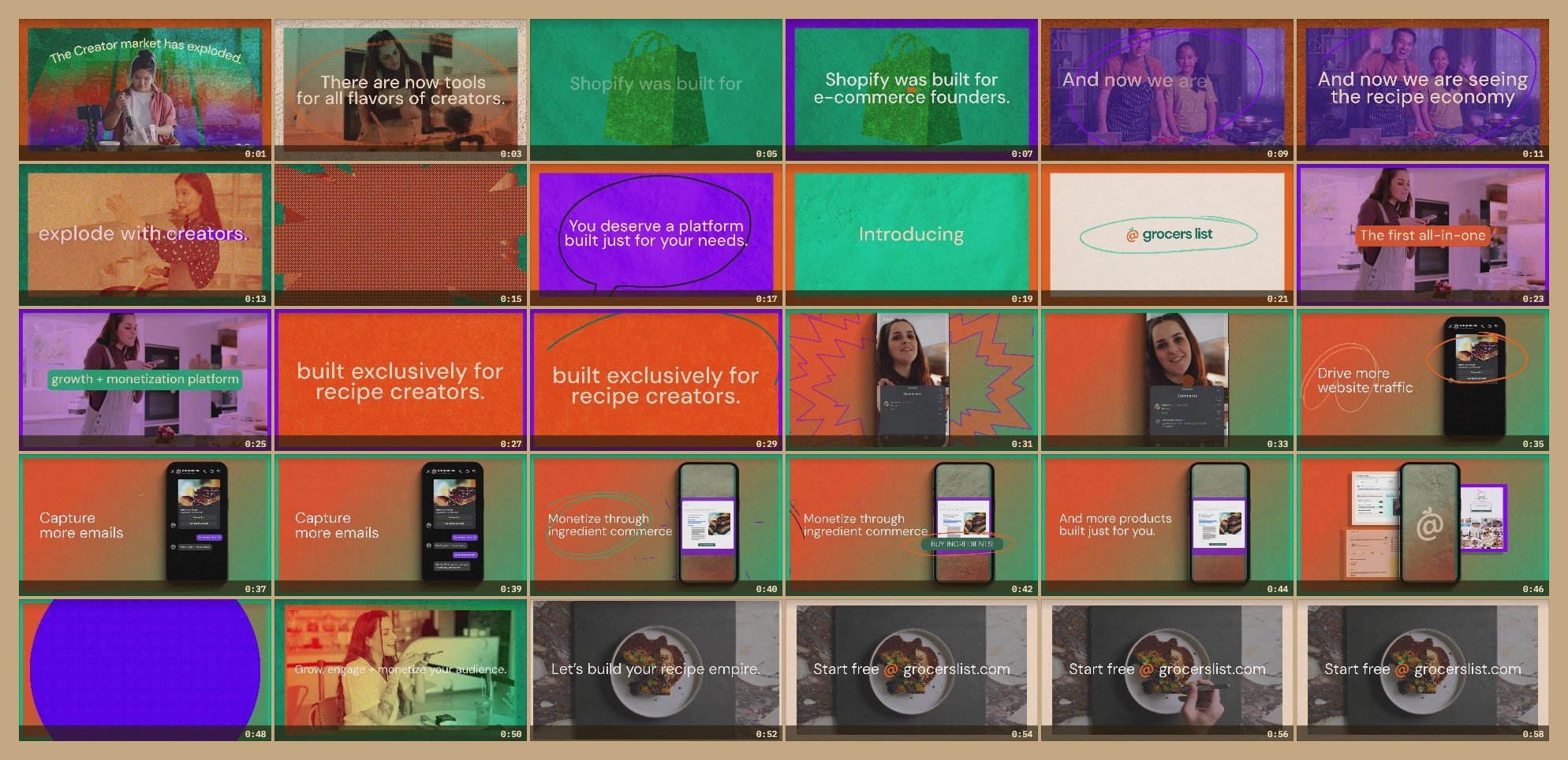 Grocers List launch video contact sheet